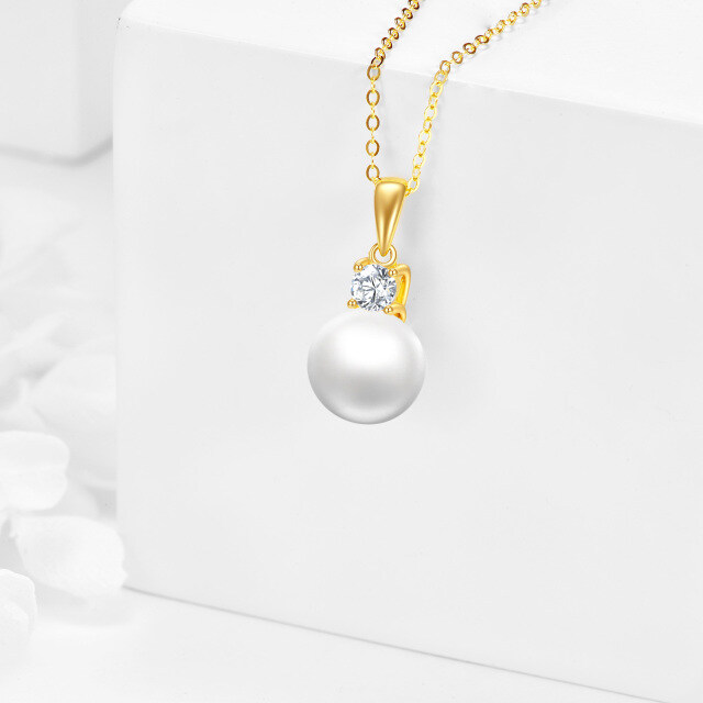 14K Gold Round Pearl Pendant Necklace-2