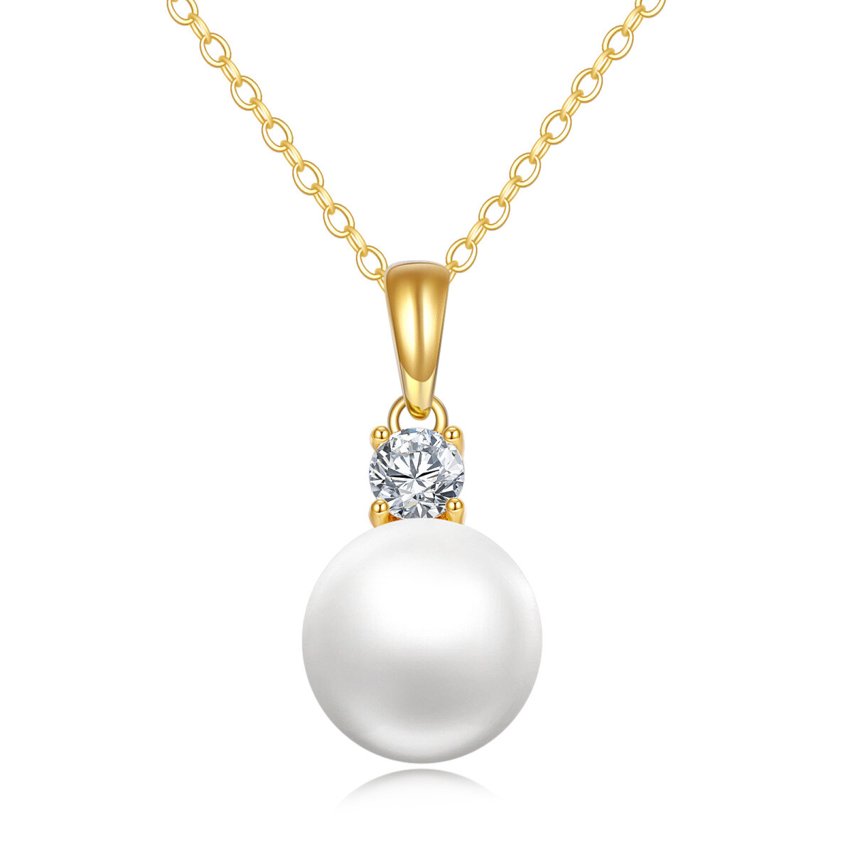 14K Gold Round Pearl Pendant Necklace-1