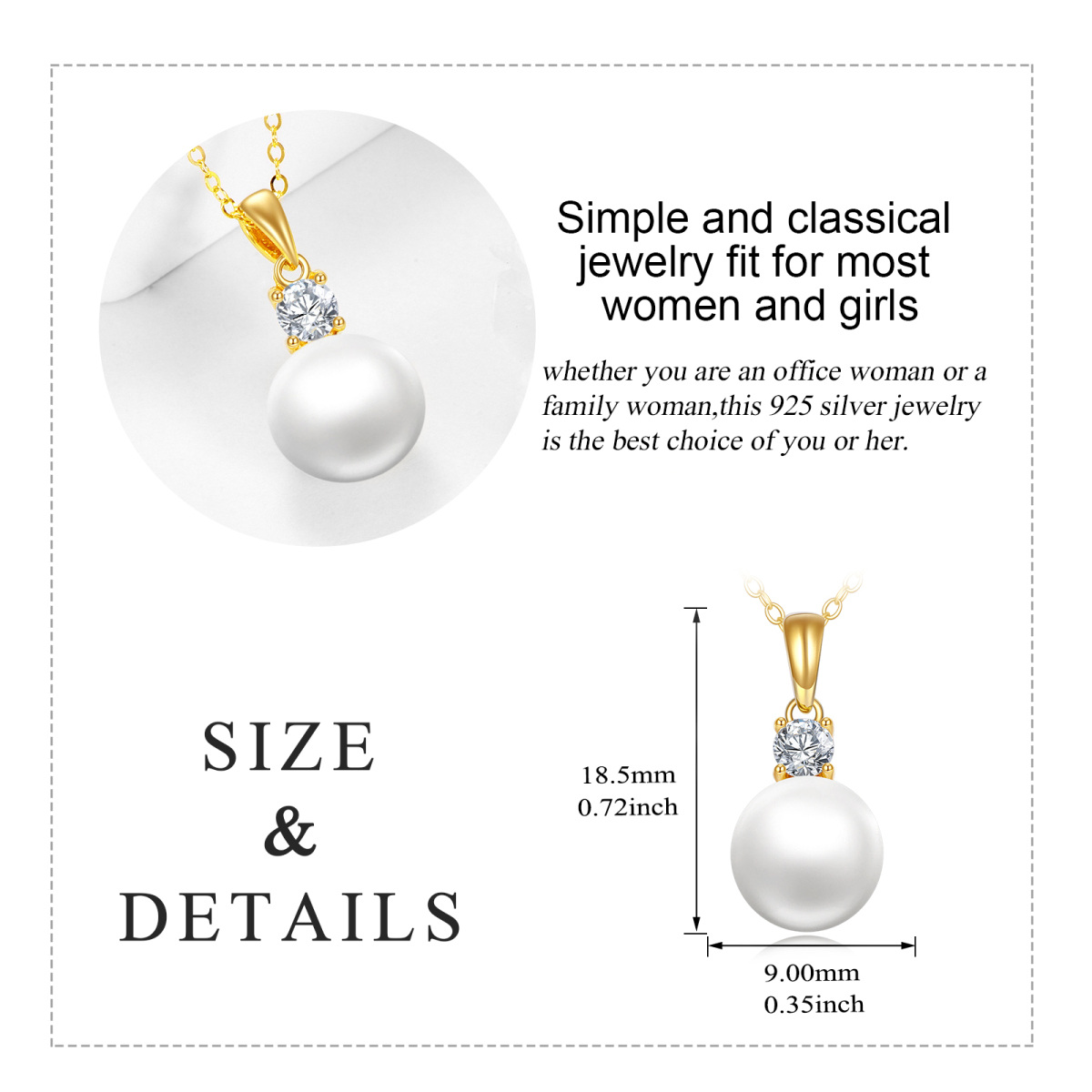 14K Gold Round Pearl Pendant Necklace-6