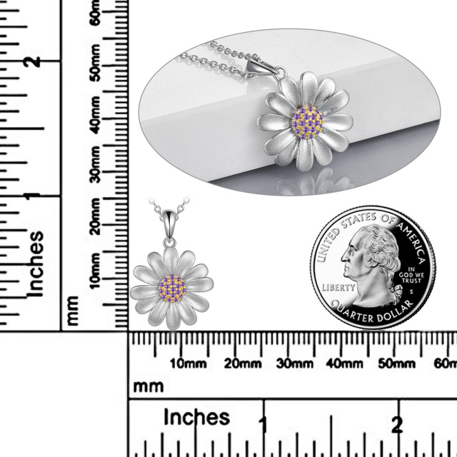 Zweifarbige Halskette mit Gänseblümchen-Anhänger aus Sterlingsilber mit Zirkonia-4