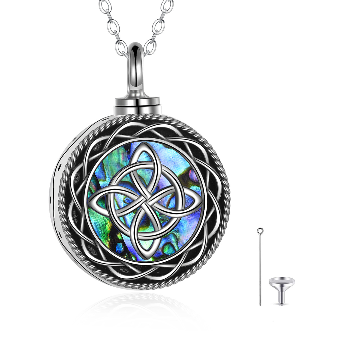 Sterling Silver Abalone Shellfish Celtic Knot Urn Necklace for Ashes-1