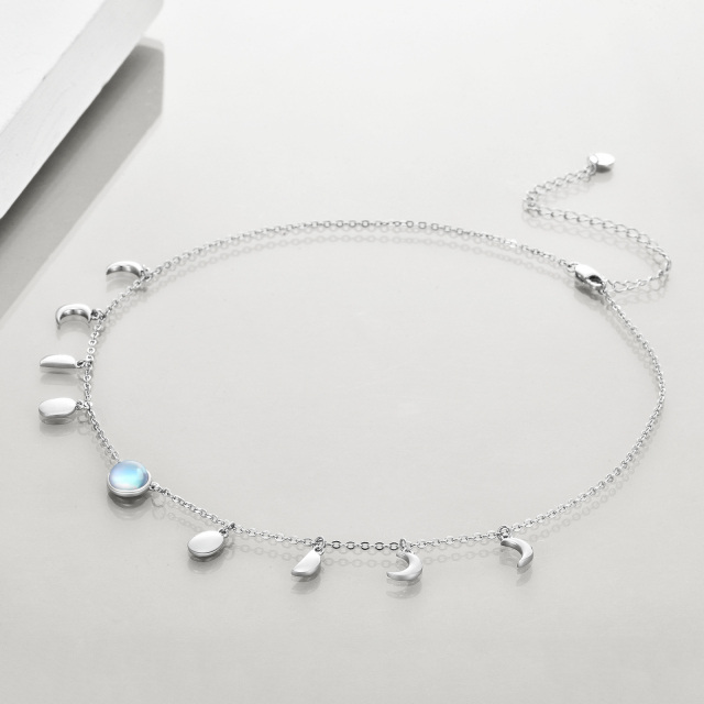 Sterling Silver Round Moonstone Moon Metal Choker Necklace-3