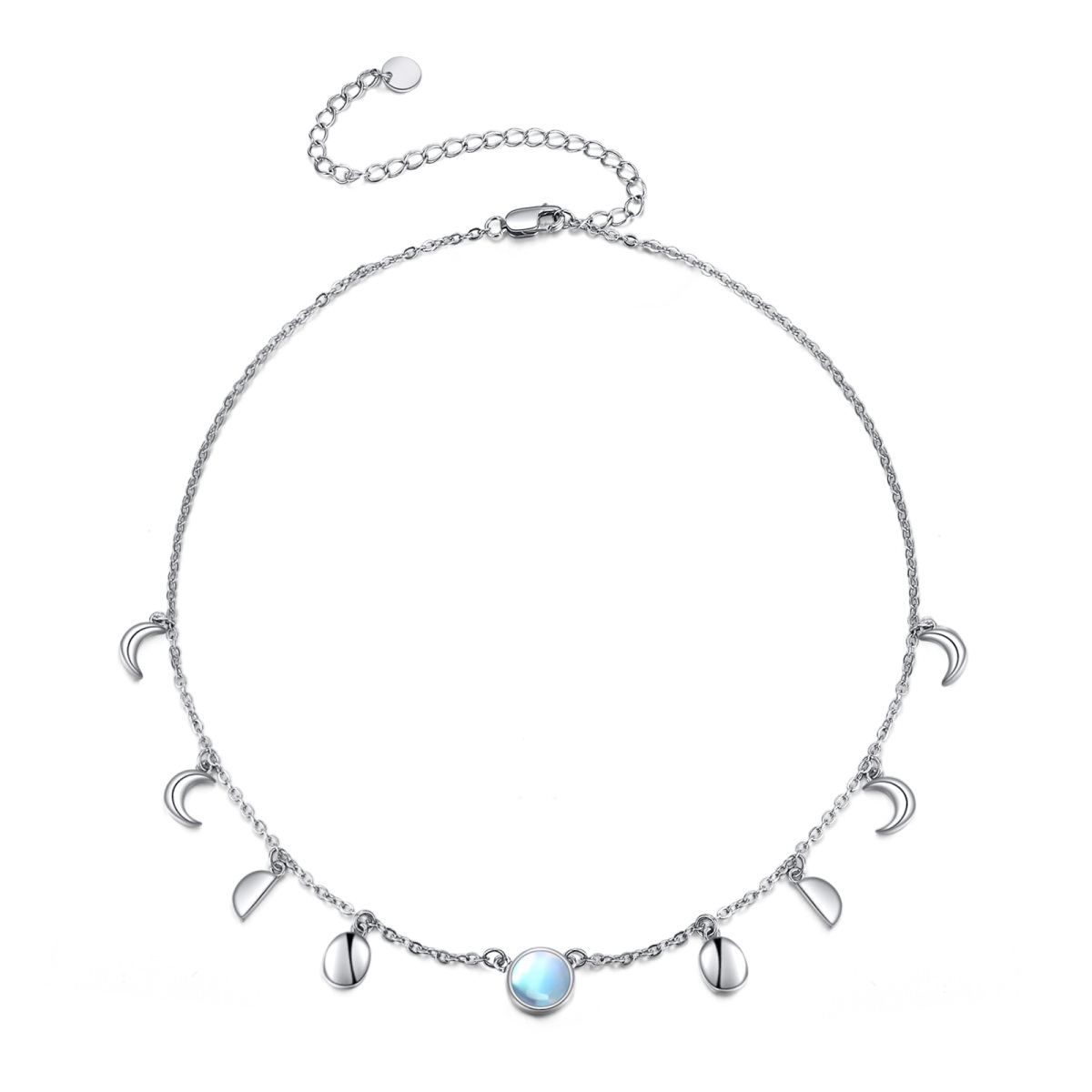 Collier ras du cou en argent sterling avec pierres de lune rondes et métal-1