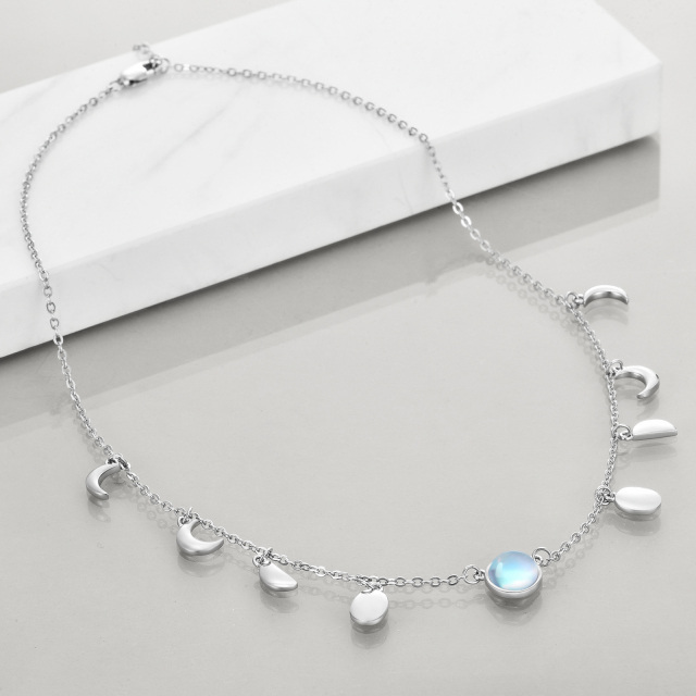 Sterling Silver Round Moonstone Moon Metal Choker Necklace-2