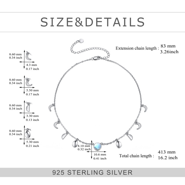 Gargantilha de prata esterlina com pedra da lua redonda em metal-4