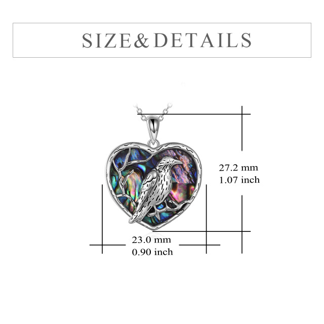 Sterling Silver Heart Abalone Shellfish Raven & Heart Pendant Necklace-4