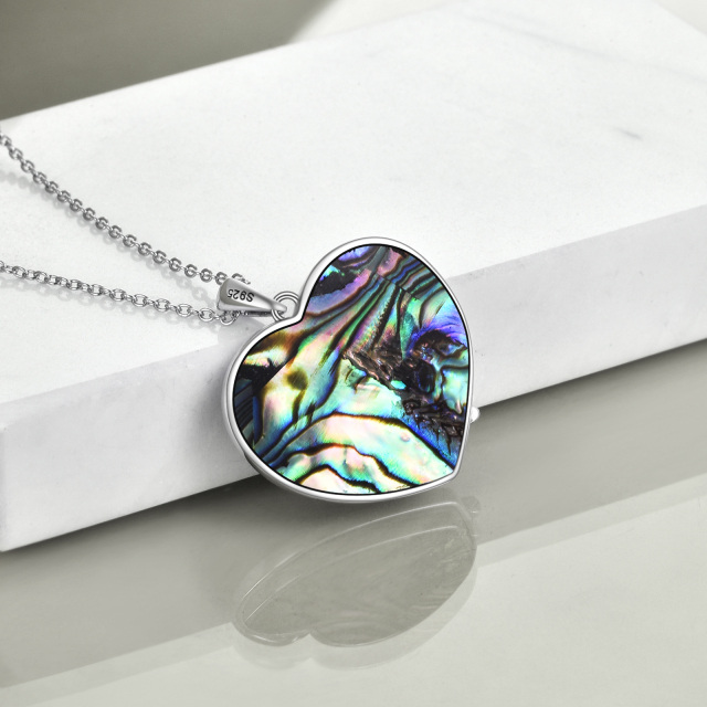 Sterling Silver Heart Abalone Shellfish Raven & Heart Pendant Necklace-3
