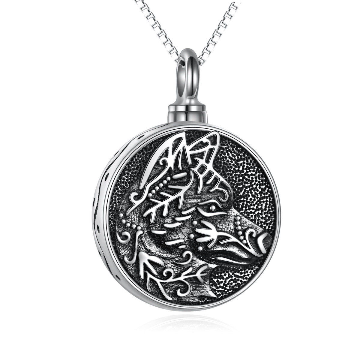 Sterling Silber Viking Wolf Urne Halskette für Asche mit Box Kette für Männer-1
