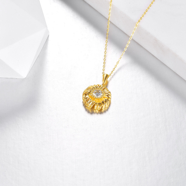 14K Gold Round Cubic Zirconia Daisy Pendant Necklace-3