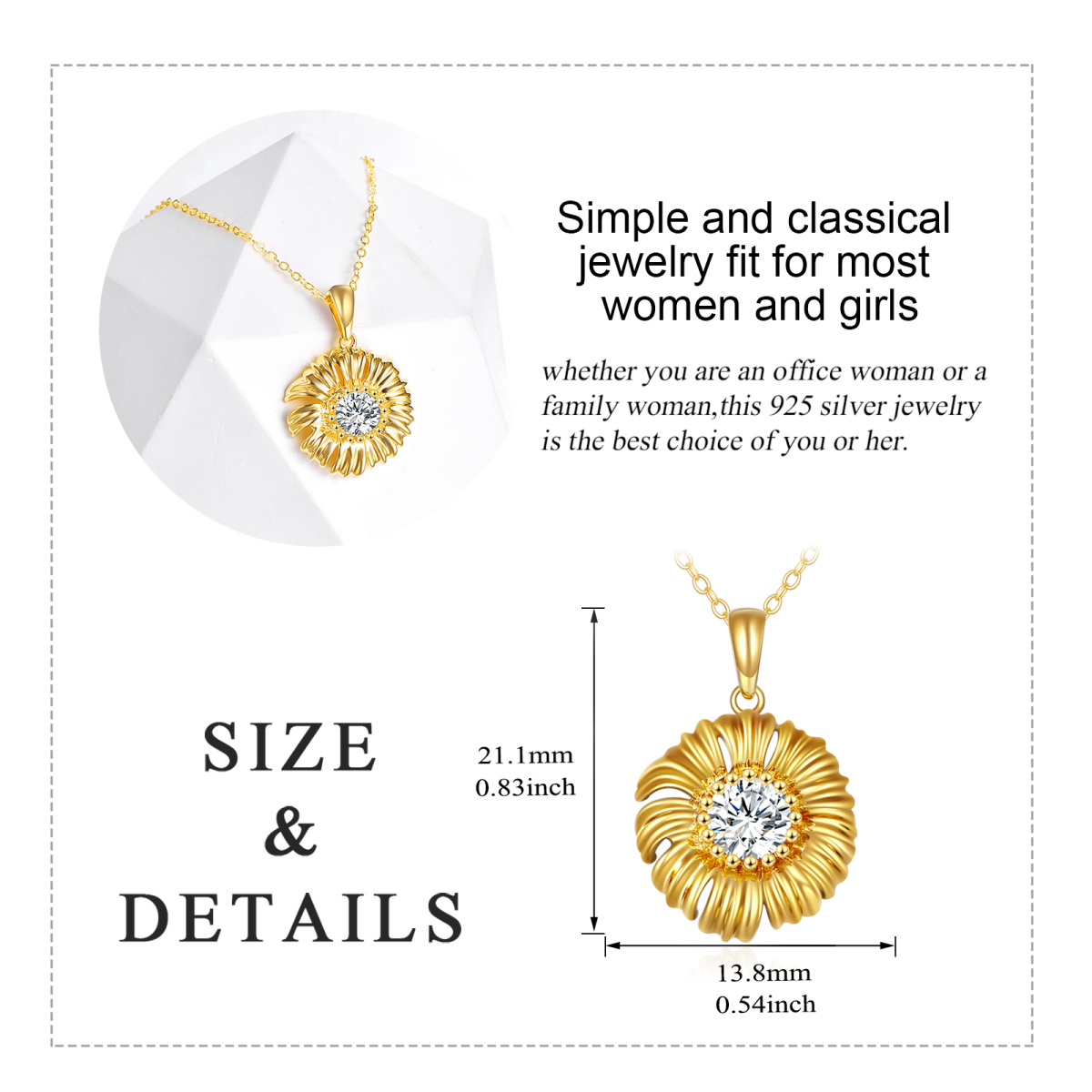 14K Gold Round Cubic Zirconia Daisy Pendant Necklace-6