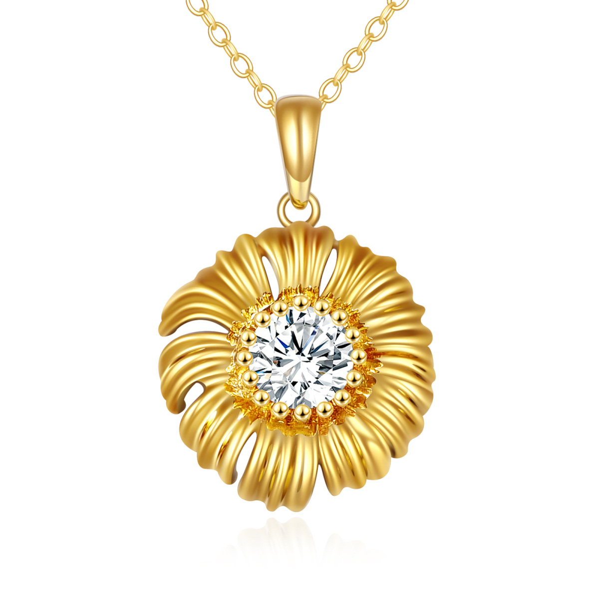 14K Gold Round Cubic Zirconia Daisy Pendant Necklace-1