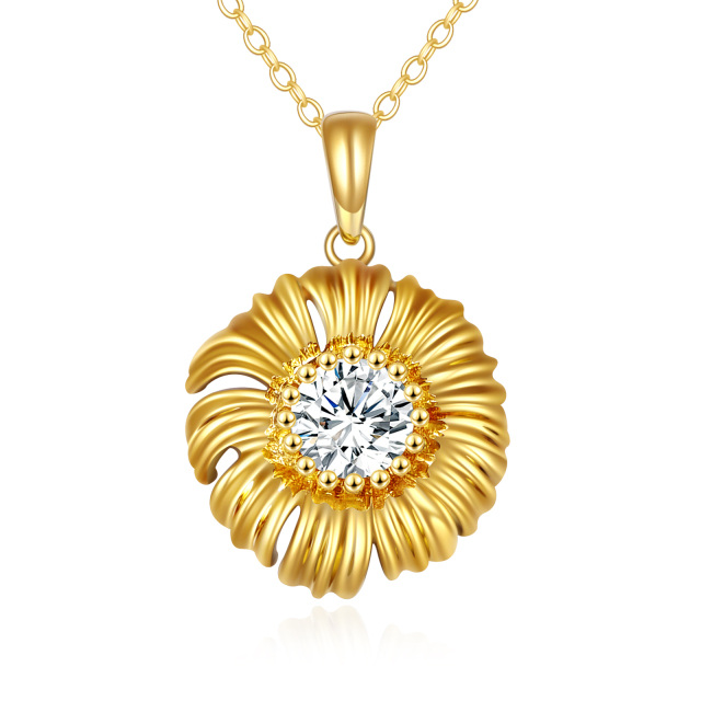 14K Gold Round Cubic Zirconia Daisy Pendant Necklace-0