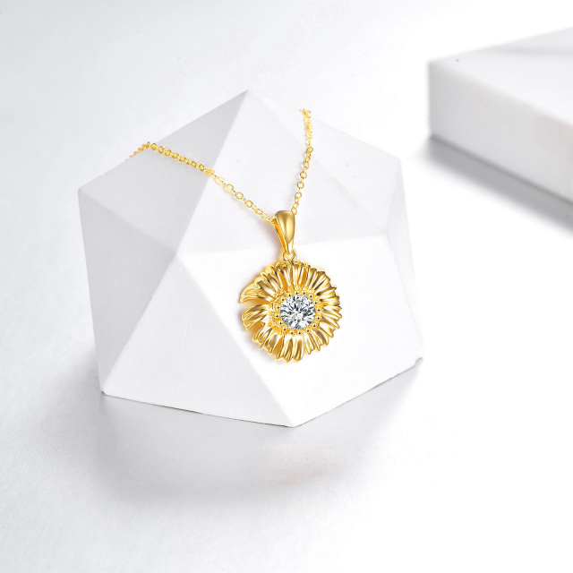 14K Gold Round Cubic Zirconia Daisy Pendant Necklace-2