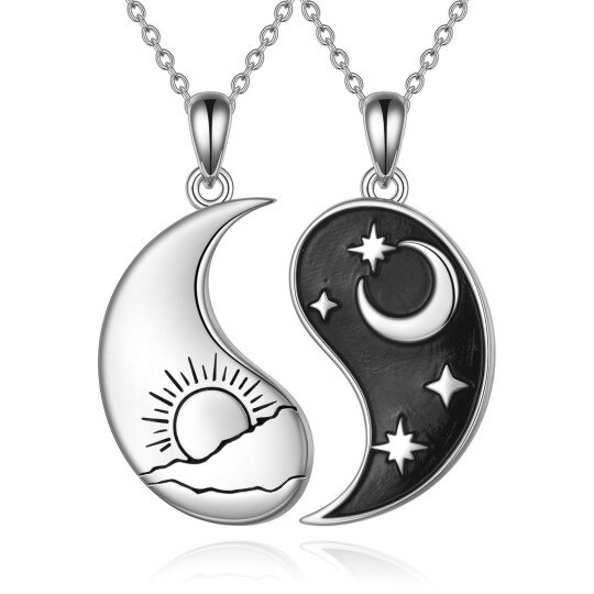 Srebrny naszyjnik Słońce i Księżyc Yin Yang dla 2 par BFF
