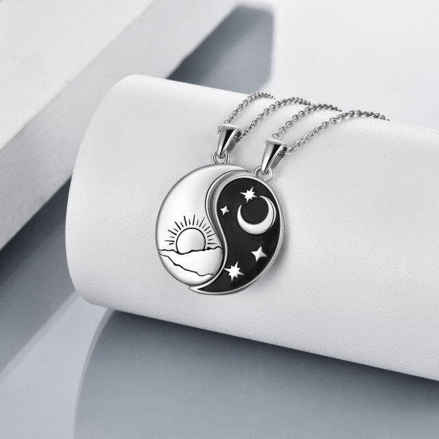 Sterling Silver Sun and Moon Yin Yang Necklace for 2 Couple BFF-3