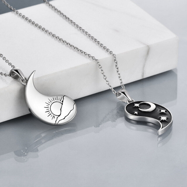 Sterling Silver Sun and Moon Yin Yang Necklace for 2 Couple BFF-4