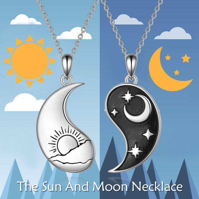 Sterling Silver Sun and Moon Yin Yang Necklace for 2 Couple BFF-2