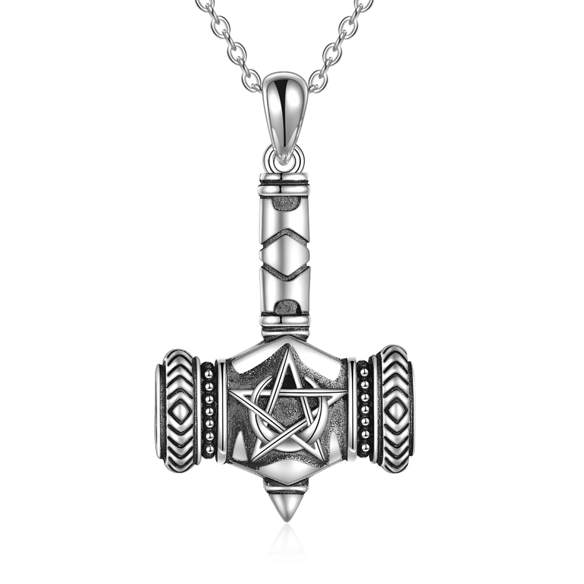 Sterling Silver Thor's Hamme Pendant Necklace-1