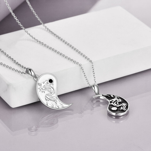 Sterling Silver Dragon & Yin Yang Pendant Necklace-3