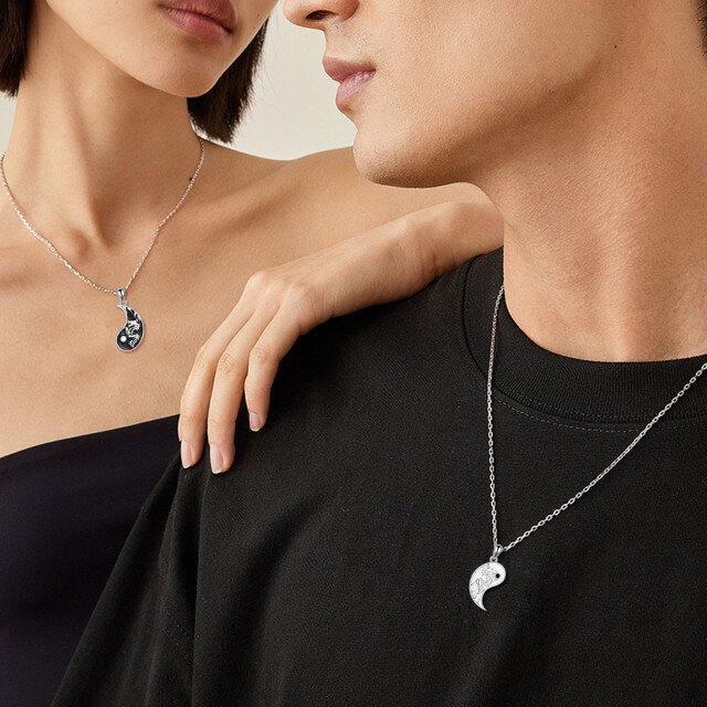 Sterling Silver Dragon & Yin Yang Pendant Necklace-1