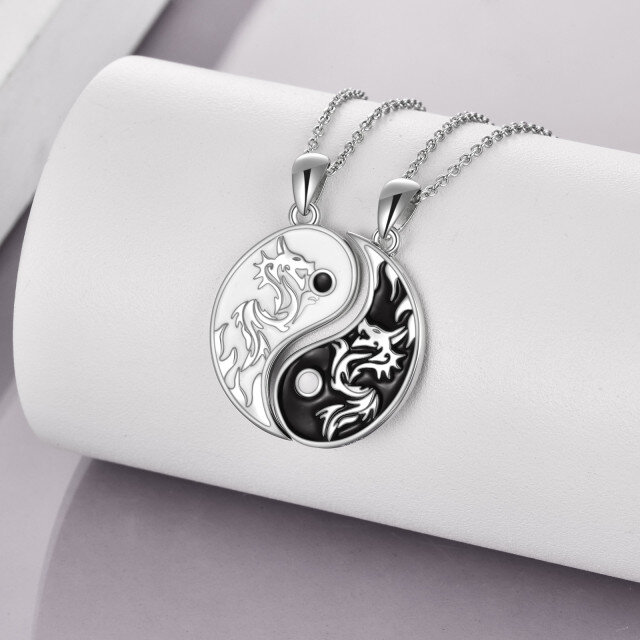 Sterling Silver Dragon & Yin Yang Pendant Necklace-2