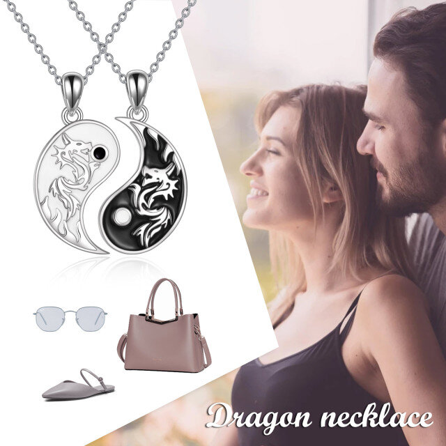 Sterling Silver Dragon & Yin Yang Pendant Necklace-5