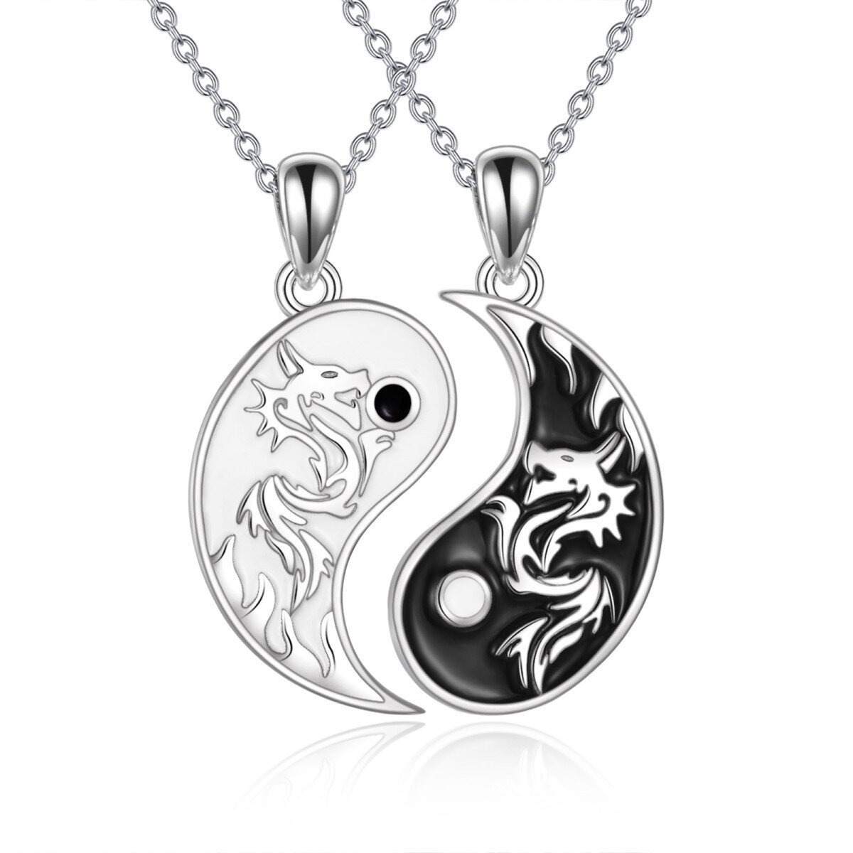 Collier pendentif dragon Yin Yang en argent sterling-1