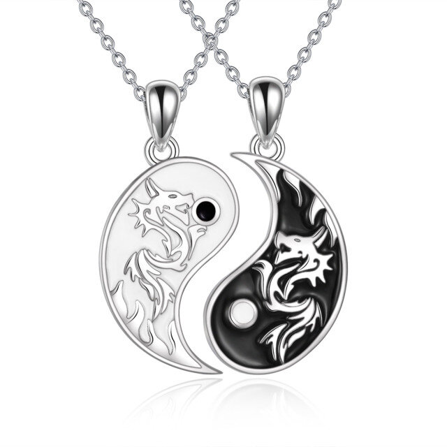 Sterling Silver Dragon & Yin Yang Pendant Necklace-0