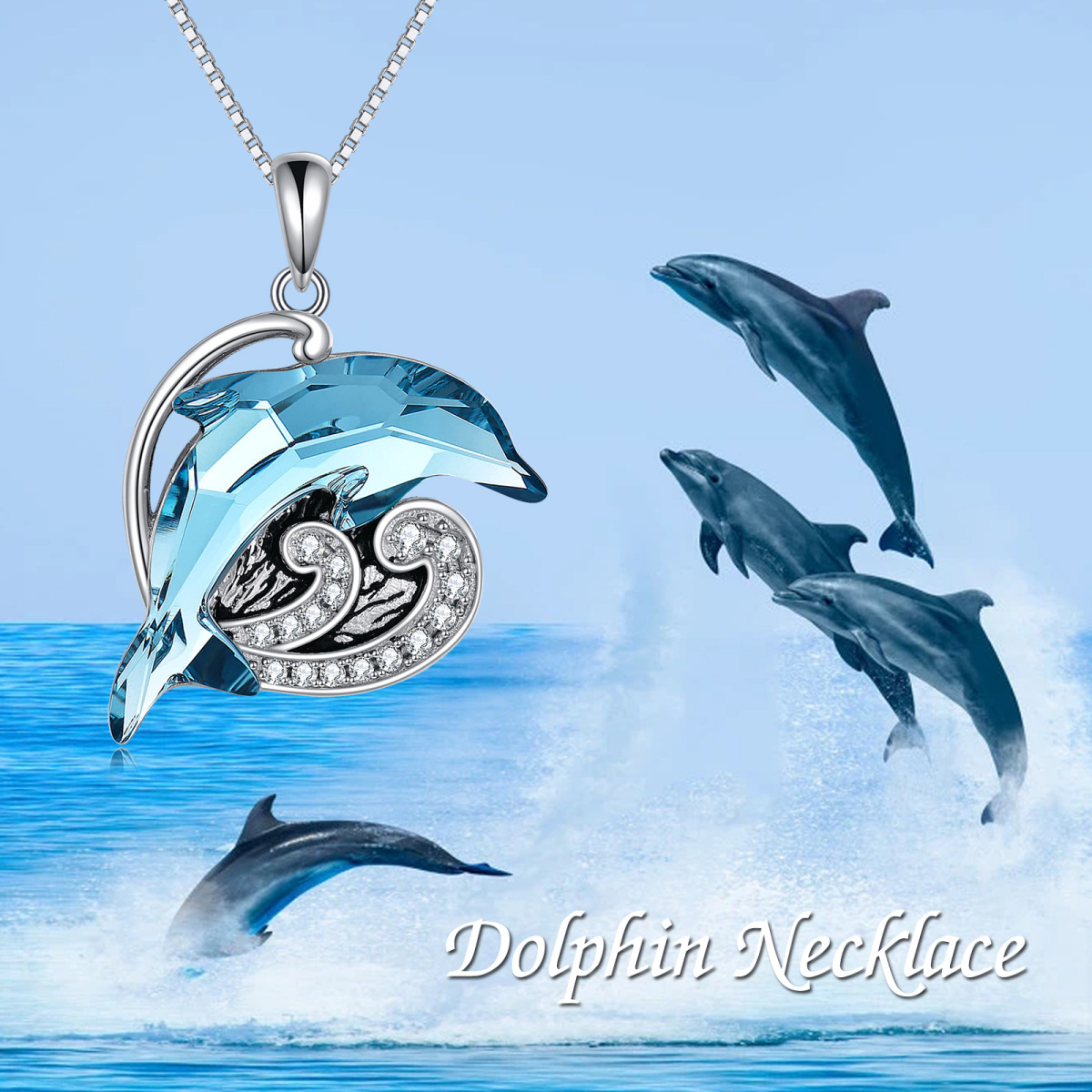 Sterling Silver Crystal & Cubic Zirconia Dolphin & Spray Urn Necklace for Ashes-6