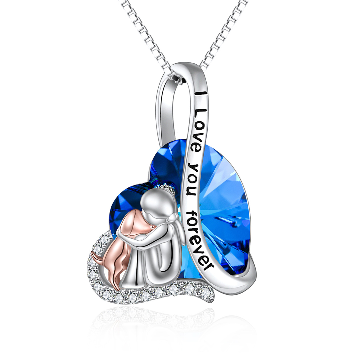 Sterling Silver Two-tone Round Dog & Heart Crystal Pendant Necklace with Engraved Word-1