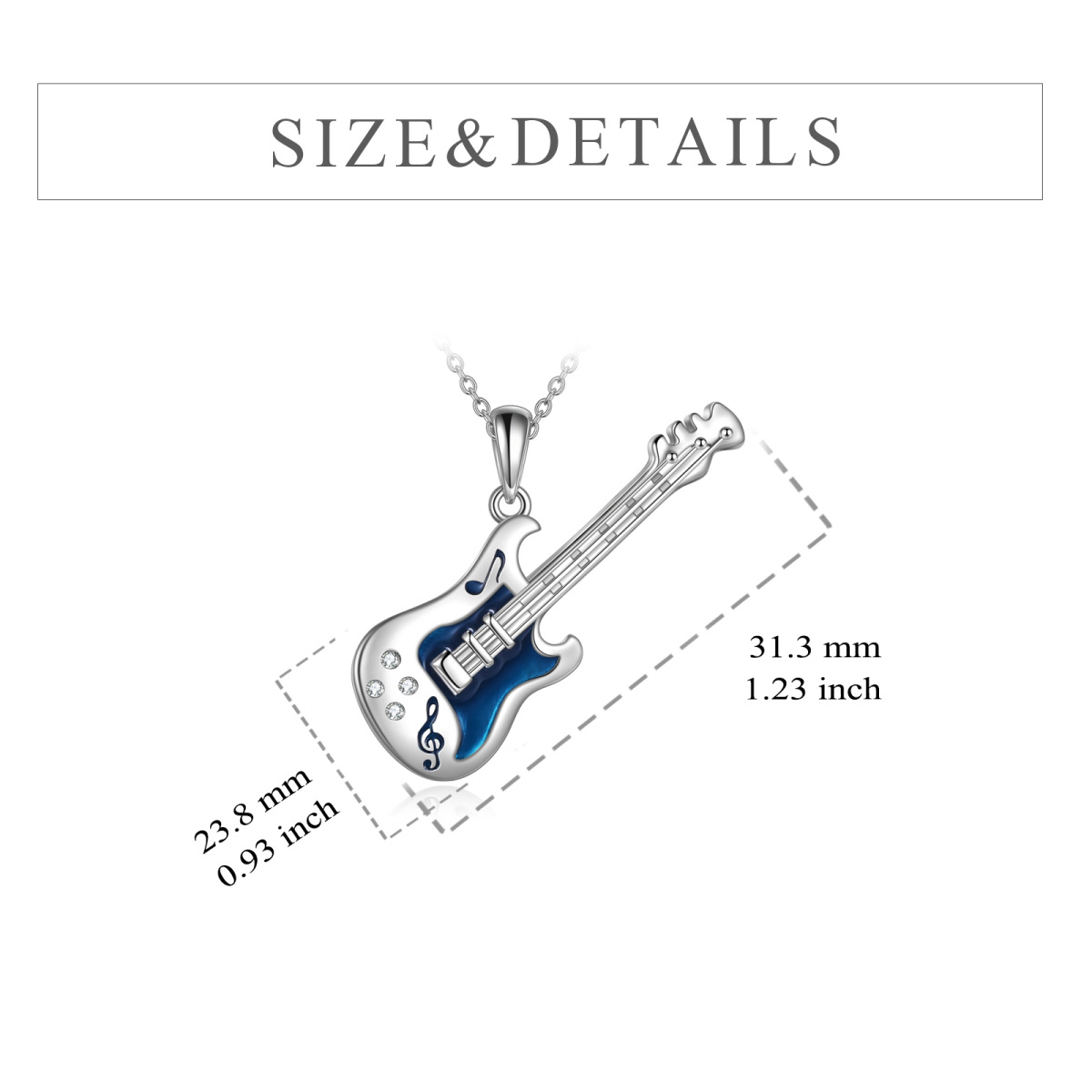 Sterling Silver Circular Shaped Cubic Zirconia Guitar Pendant Necklace with Engraved Word-5