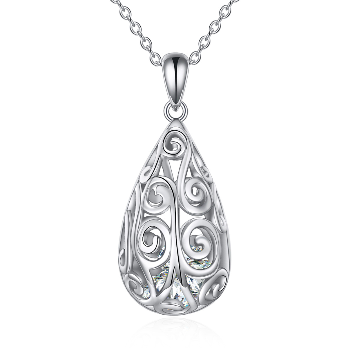 Sterling Silver Drop Shape Pendant Necklace-1