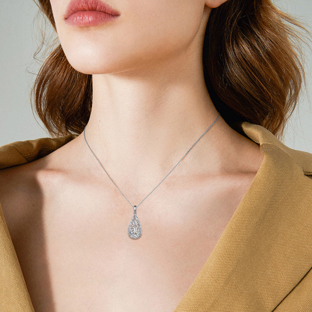 Sterling Silver Drop Shape Pendant Necklace-3
