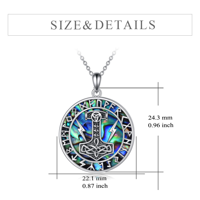 Sterling Silver Circular Shaped Abalone Shellfish Thor's Hammer & Viking Rune Pendant Necklace for Men-4