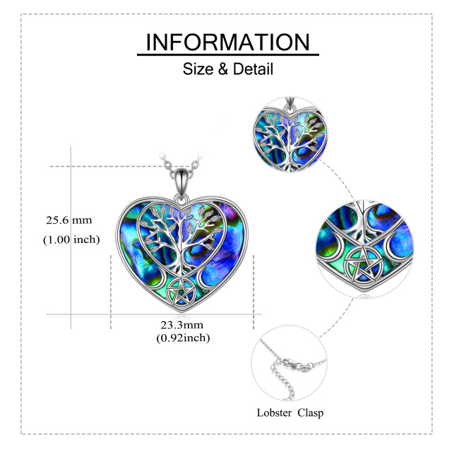 Halskette mit Lebensbaum-Anhänger aus Sterlingsilber, Herzform, Abalone-Muschel-4