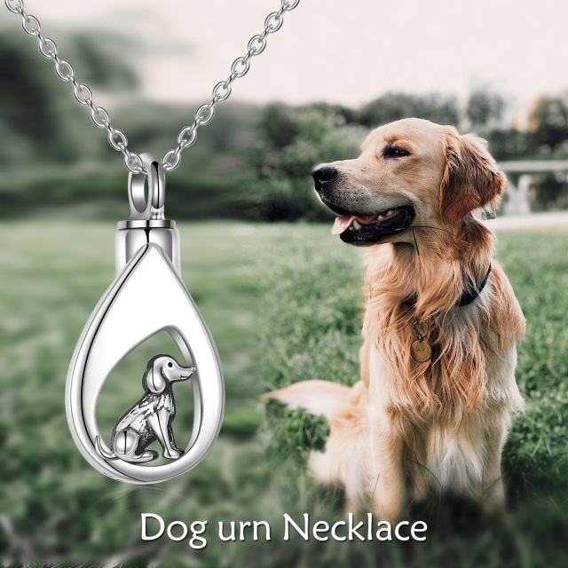 Sterling Silver Dog & Drop Shape Urn Necklace for Ashes-4