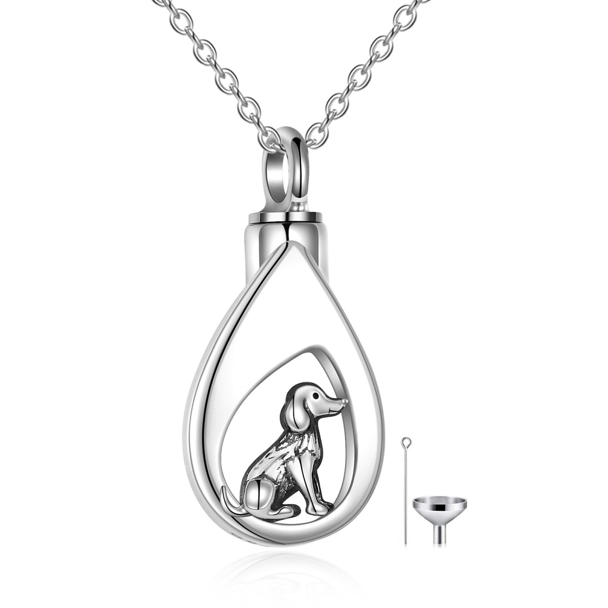Sterling Silver Dog & Drop Shape Urn Necklace for Ashes-1