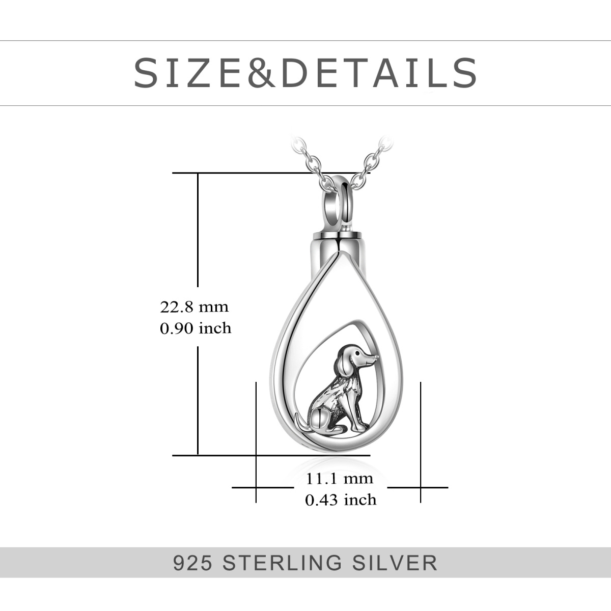 Sterling Silber Hund & Tropfen Form Urne Halskette-6