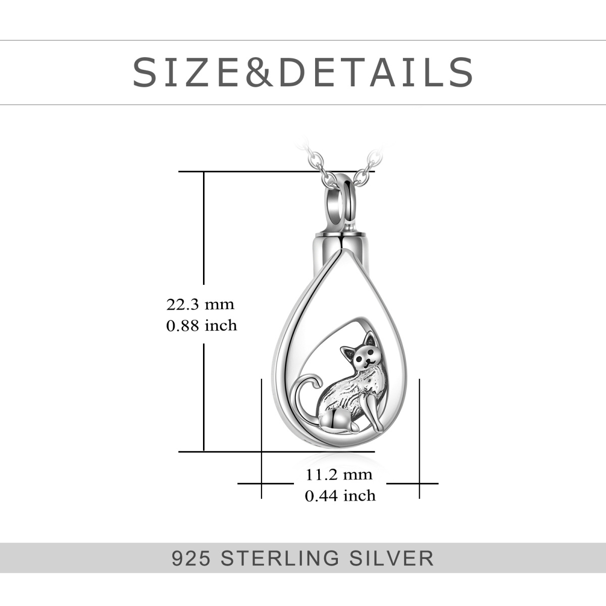 Sterling Silver Cat & Drop Shape Urn Necklace for Ashes-6