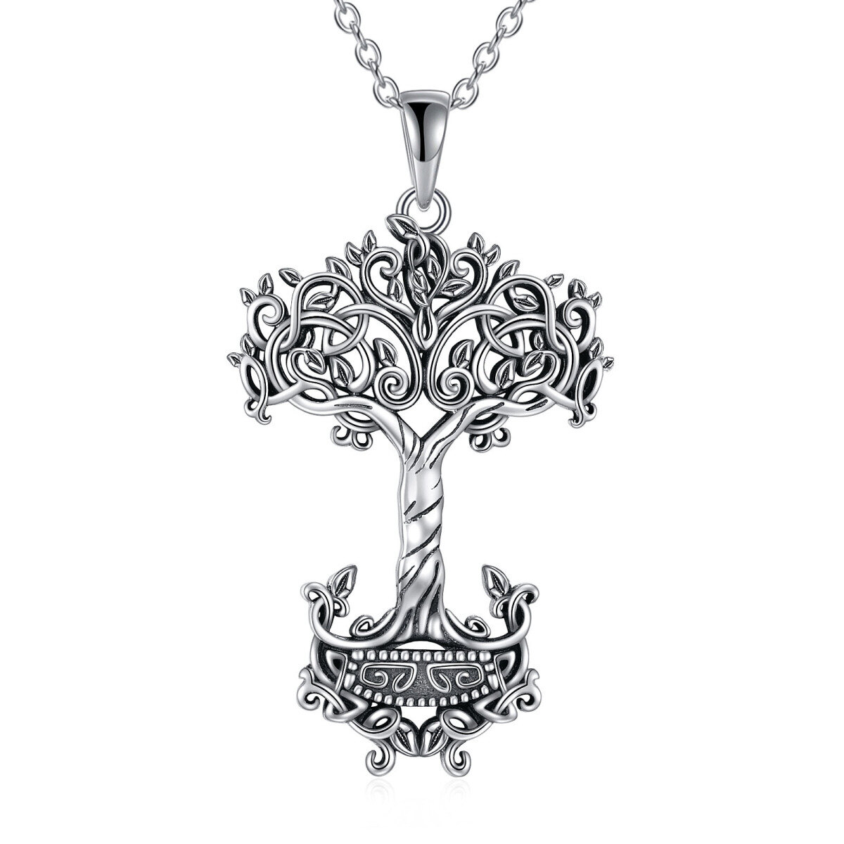 Collar Colgante Árbol de la Vida y Martillo de Thor en Plata de Ley-1