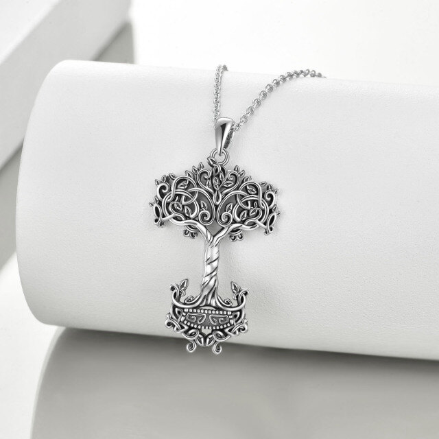 Collier en argent sterling avec pendentif arbre de vie et marteau de Thor-2