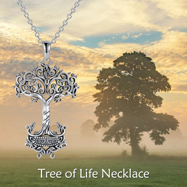 Sterling Silver Tree Of Life & Thor's Hammer Pendant Necklace-5
