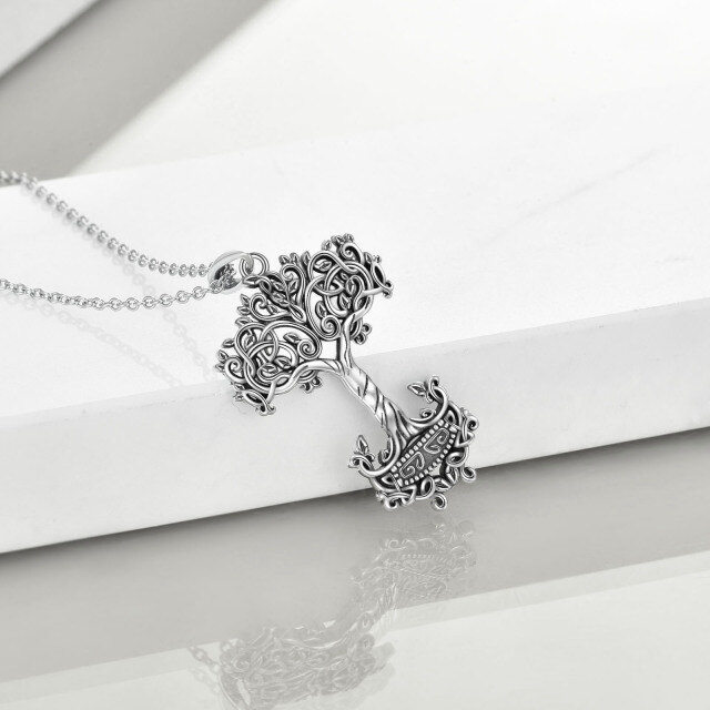 Collier en argent sterling avec pendentif arbre de vie et marteau de Thor-3