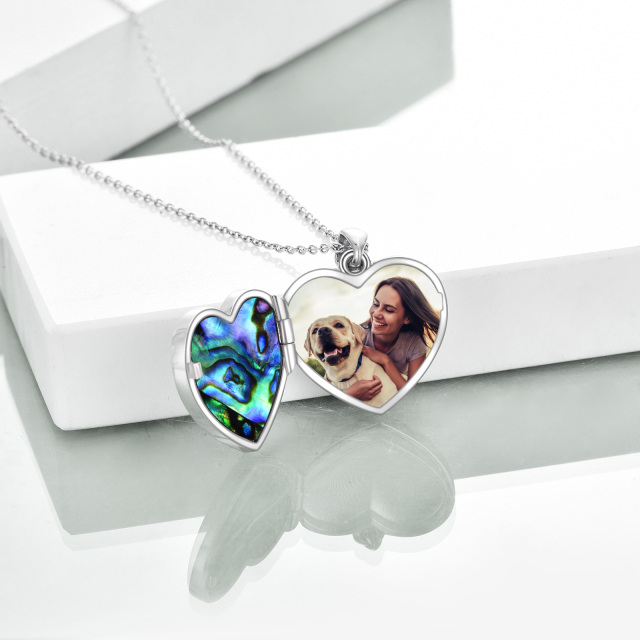 Sterling Silver Two-tone Heart Shaped Abalone Shellfish Dog Personalized Photo Locket Necklace-2
