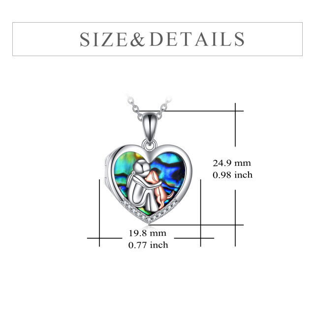 Sterling Silver Two-tone Heart Shaped Abalone Shellfish Dog Personalized Photo Locket Necklace-4