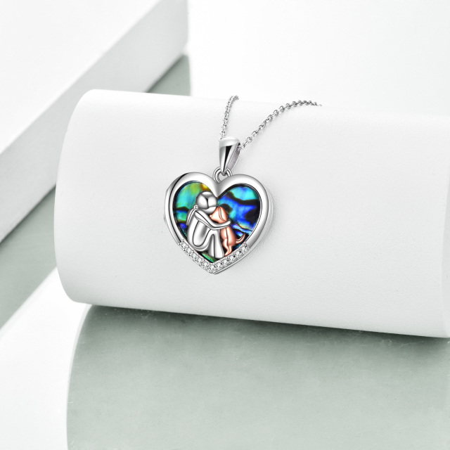 Sterling Silver Two-tone Heart Shaped Abalone Shellfish Dog Personalized Photo Locket Necklace-3