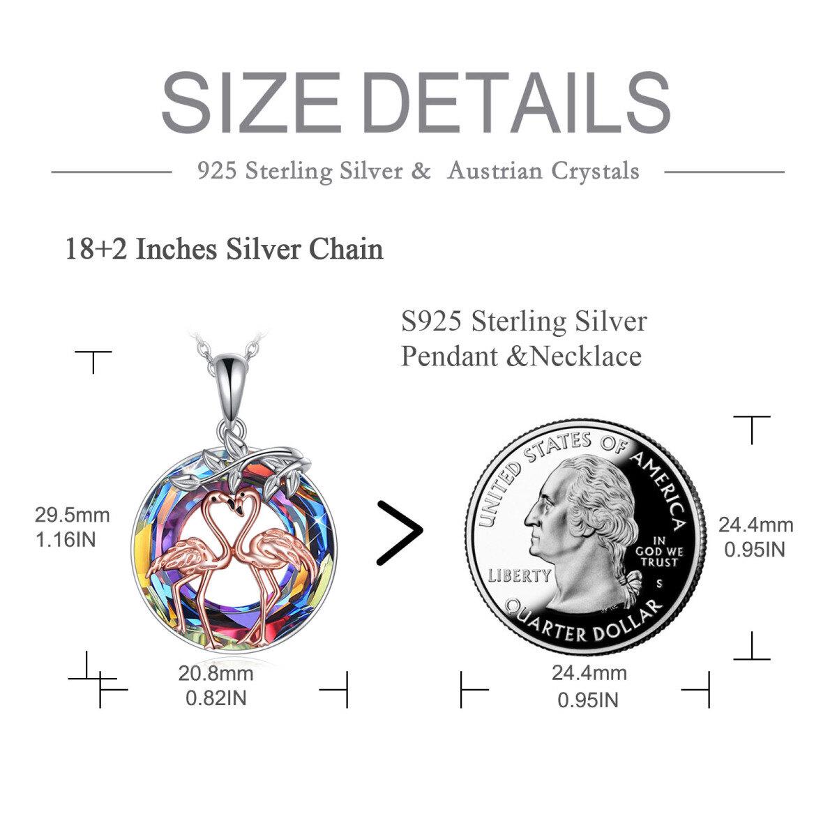 Sterling Silber zweifarbiger kreisförmiger Flamingo-Kristall-Anhänger Halskette-6