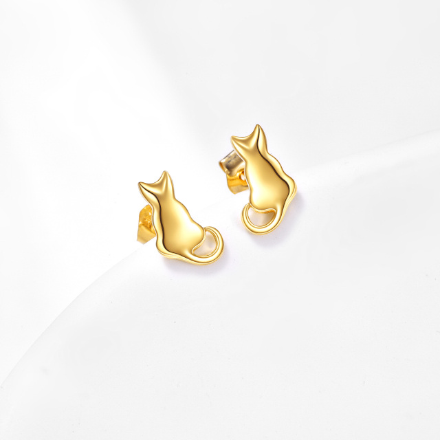 14K Gold Cat Stud Earrings-2
