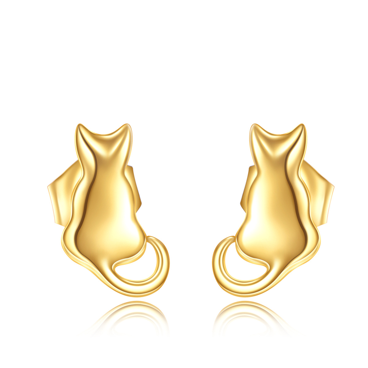 14K Gold Cat Stud Earrings-1