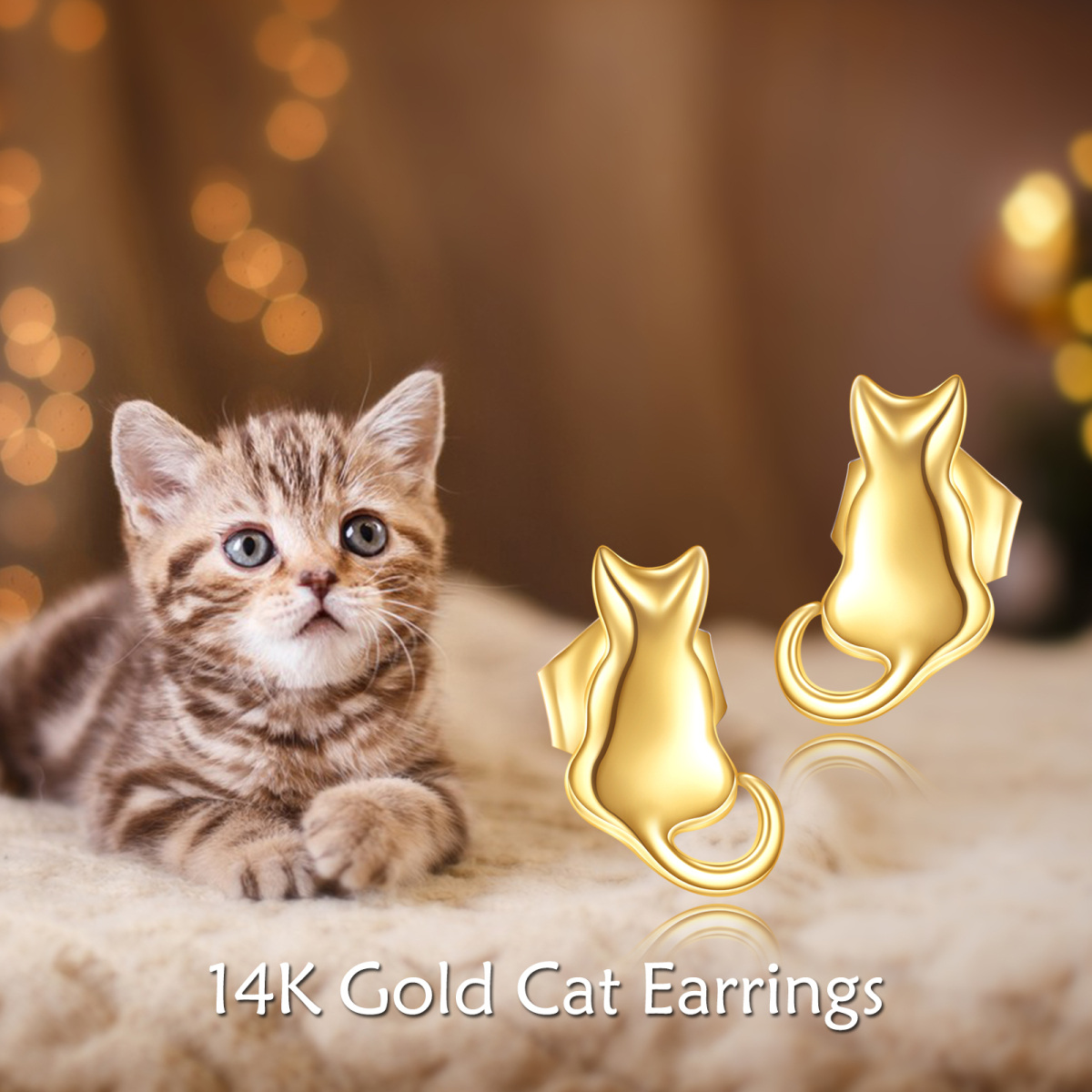 Pendientes Gato Oro 14K-6